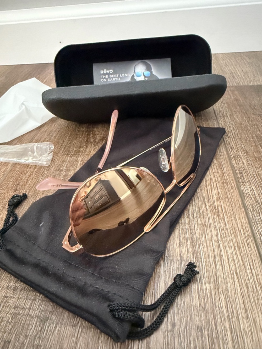 Revo Rose Gold Aviator Sunglasses with Brown Lenses and Pink Temples